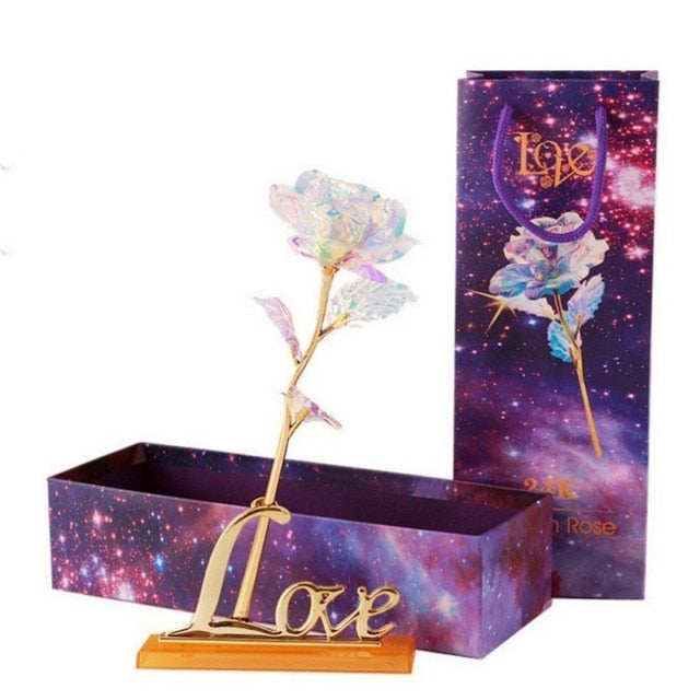 24k "Galaxy" Gold Rose "Love You For Life" Love Optional Light or Display Stand